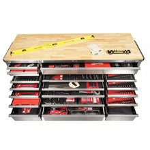 Load image into Gallery viewer, 72 po. 18-Tiroir 24 po. D Mobile Workbench avec acier inoxydable en bois massif