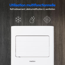Load image into Gallery viewer, MEDION Smart Climatiseur Mobile P1002 (10000 BTU, 3-en-1, Refroidir, Déshumidification, Ventilation, jusqu'à 34m², kit de joint de fenêtre, mode sommeil, contrôle Wifi, Télécommande, Écran, MD 37733)