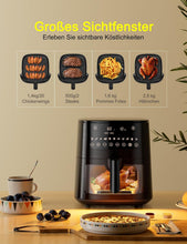 Load image into Gallery viewer, 9L Dual Zone Air Fryer avec Fenêtre de Visualisation, Friteuse sans Huile avec 2 Tiroir, 9-in-1 Programmes de Cuisson, Écran Tactile, Fonction Rendez-vous, Faible en Grasses, Va au Lave-vaisselle