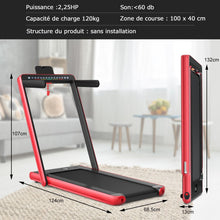 Load image into Gallery viewer, Tapis de Course Pliable 0,75HP Double Affichage LED APP et Télécommande Vitesse Motorisé 12 km/h Surface 40x100cm Rouge