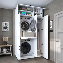 Load image into Gallery viewer, ROOMART Dora - Armoire de machine à laver - Pour sèche-linge et machine à laver - En 4 couleurs - Avec portes et panneau coulissant - Blanc - Chêne blanc - Chêne anthracite - Chêne blanc (chêne blanc)