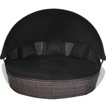 Load image into Gallery viewer, Lit de Jardin Rond d'Exterieur Table Relevable Modulable &amp; Convertible - Pare Soleil Réglable rotin PE Coussins Inclus Noir