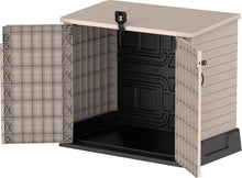 Load image into Gallery viewer, Duramax StoreAway 1200L Plastic Garden Shed/ Flat Lid, Outdoor Storage Shed, Wheelie Bin Hideaways, Wheelie bin box, Durable Construction, Ideal for Bikes, BBQs &amp; 2x 240L Bins, 145x85x125 cm, Brown