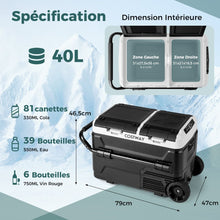 Load image into Gallery viewer, Glacière Électrique Portable Double Zone 40L Réfrigérateur de Voiture 12 V à Compresseur -20℃ ~ 2012/24V CC et 100-240V CA Noir -