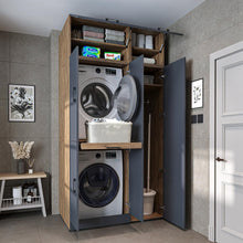 Load image into Gallery viewer, ROOMART Dora - Armoire de machine à laver - Pour sèche-linge et machine à laver - En 4 couleurs - Avec portes et panneau coulissant - Blanc - Chêne blanc - Chêne anthracite - Chêne blanc (chêne blanc)