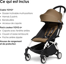 Load image into Gallery viewer, Poussette BABYZEN YOYO2 6+ (Cadre noir + pack couleur Aqua) - Comprend un harnais, un dossier, des arceaux de capote, une bandoulière, un coussin d’assise, et une capote assortie