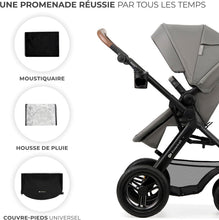 Load image into Gallery viewer, Kinderkraft MOOV2 Poussette 3 en 1, Système de voyage de la naissance à 27 kg, Siège auto Mink PRO I-Size inclus, Capote extensible avec filtre UPF50+, Accessoires pratiques, Gris
