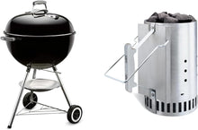 Load image into Gallery viewer, Weber Classic Kettle barbecue au charbon de bois, surface de cuisson Ø 57cm, barbecue avec couvercle et cuve en acier emaillé, thermomètre intégré au couvercle, trépied et roues - Noir (1341504)