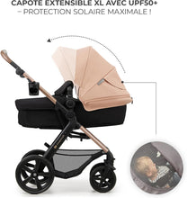 Load image into Gallery viewer, Kinderkraft MOOV2 Poussette 3 en 1, Système de voyage de la naissance à 27 kg, Siège auto Mink PRO I-Size inclus, Capote extensible avec filtre UPF50+, Accessoires pratiques, Gris