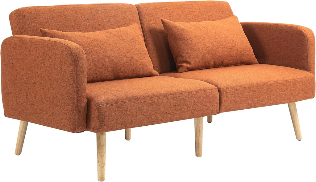 HOMCOM Canapé Convertible 3 Places, canapé-lit 2 Places, Dossier inclinable et accoudoirs réglables, canapé clic clac en Tissu Effet Lin, Pieds en Bois Massif, 2 Coussins lavables, Marron