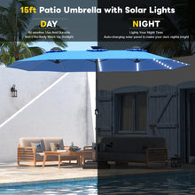 Load image into Gallery viewer, AECOJOY 15ft Patio Double-Sided Umbrella, 156 PCS Solar LED Light Outdoor Large Umbrella, Dark Blue