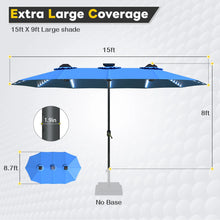 Load image into Gallery viewer, AECOJOY 15ft Patio Double-Sided Umbrella, 156 PCS Solar LED Light Outdoor Large Umbrella, Dark Blue