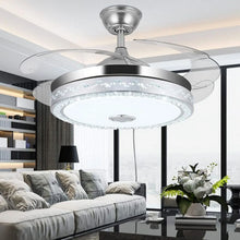 Load image into Gallery viewer, 42"invisible Chandelier Ceiling Fan with Light and Bluetooth Speaker, Modern 3 Color Change Crystal Ceiling Fan Light with Remote Control 4 Retractable ABS Blades