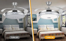 Load image into Gallery viewer, 42"invisible Chandelier Ceiling Fan with Light and Bluetooth Speaker, Modern 3 Color Change Crystal Ceiling Fan Light with Remote Control 4 Retractable ABS Blades