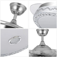 Load image into Gallery viewer, 42"invisible Chandelier Ceiling Fan with Light and Bluetooth Speaker, Modern 3 Color Change Crystal Ceiling Fan Light with Remote Control 4 Retractable ABS Blades
